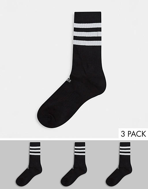 dos Reunión acortar Pack de 3 pares de calcetines tobilleros negros con diseño de tres rayas de  adidas Training | ASOS