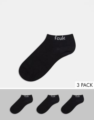 Pack de 3 pares de calcetines tobilleros negros FCUK de French Connection
