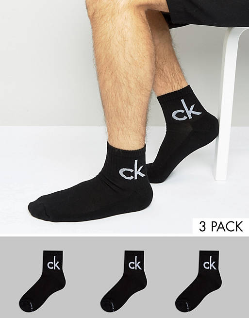 Acostado difícil fractura Pack de 3 pares de calcetines tres cuartos negros de Calvin Klein | ASOS