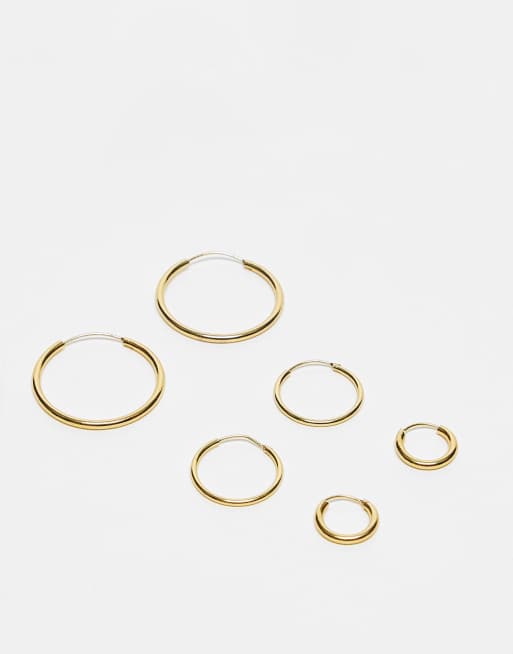 Pack de 3 pares de pendientes de aro dorados de Mango