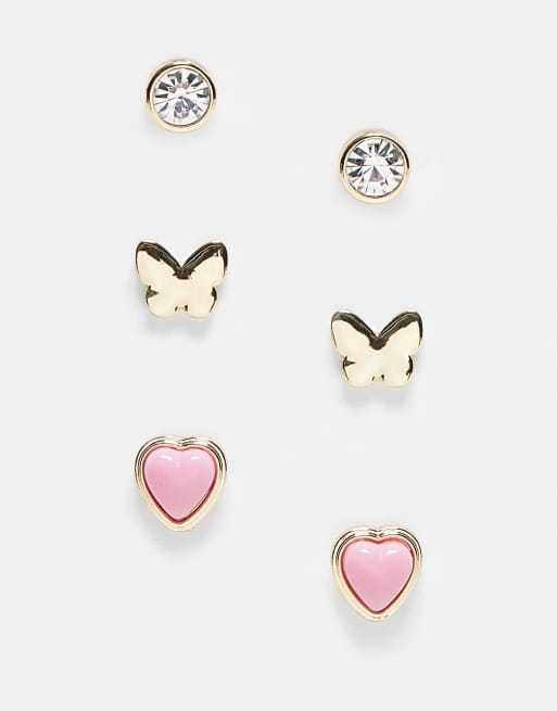 Pack de 3 pares de pendientes de botón con strass de River Island 