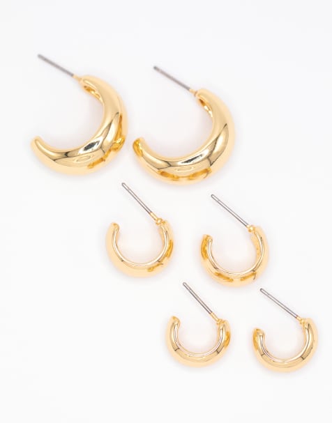 Pack de 3 pares de pendientes dorados gruesos de latón chapado en oro de Lovisa - view 1