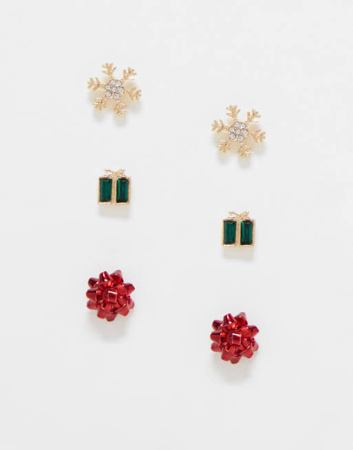 Pack de 3 pares de pendientes variados con diseño navideño de ASOS DESIGN