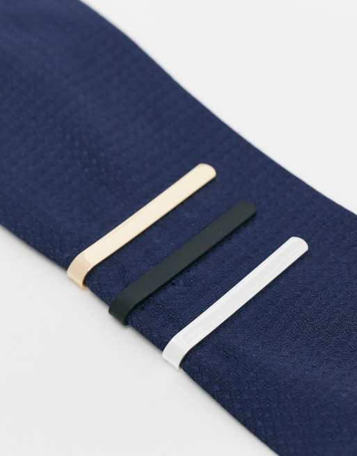Pack de 3 pasadores de corbata estrechos de color plateado, dorado y negro mate de boda de ASOS DESIGN