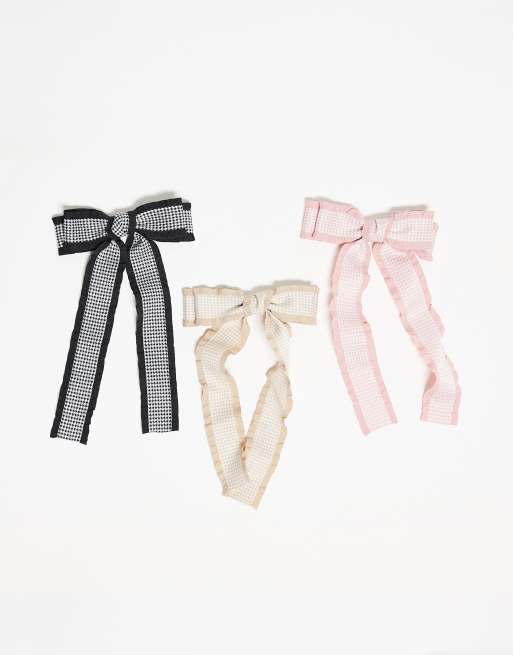 Pack de 3 pasadores para el cabello de lazos a cuadros vichy rosas, negros y crema exclusivo de Easilocks x ASOS