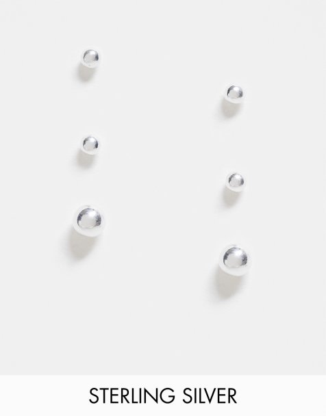 Pack de 3 pendientes de botón de plata de ley con diseño decreciente de ASOS DESIGN - view 1