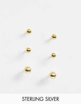 Pack de 3 pendientes de botón en plata de ley con dorado degradado de ASOS DESIGN