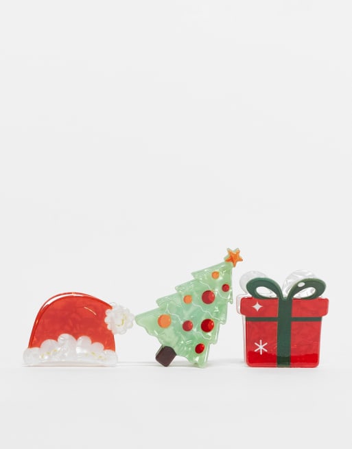 Pack de 3 pinzas para el cabello de varios colores con diseños para Navidad de Accessorize