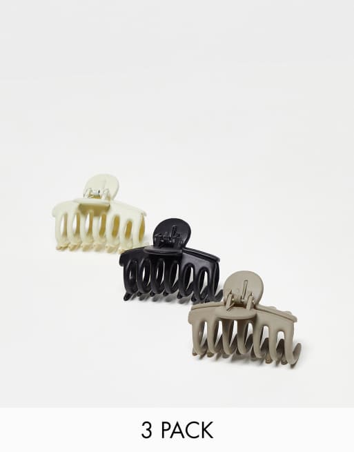 Pack de 3 pinzas para el cabello en tonos beis mate de ASOS DESIGN