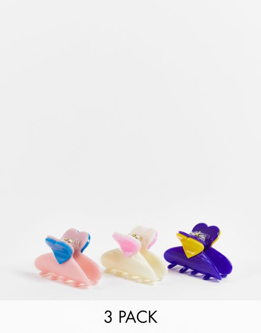 Pack de 3 pinzas para el cabello multicolores con diseño de corazón de acrílico de Pieces