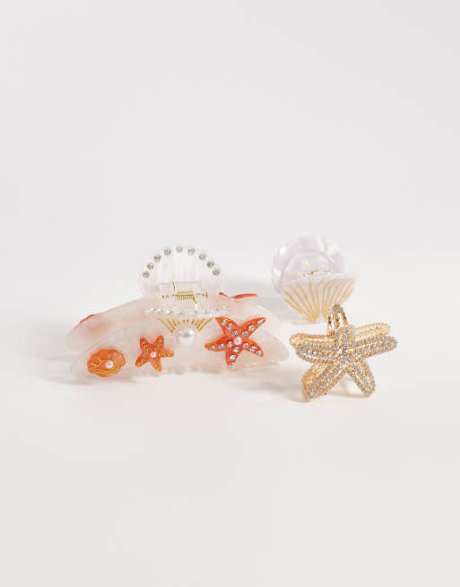 Pack de 3 pinzas para el cabello multicolores con diseño oceánico con gemas de Accessorize