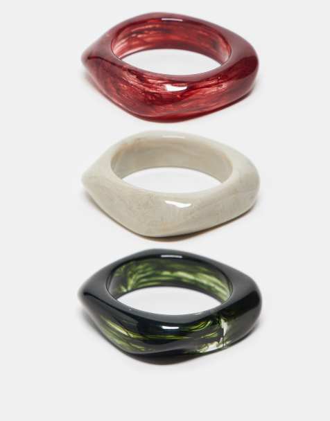 Pack de 3 pulseras burdeos y verdes de resina de ASOS DESIGN - view 1