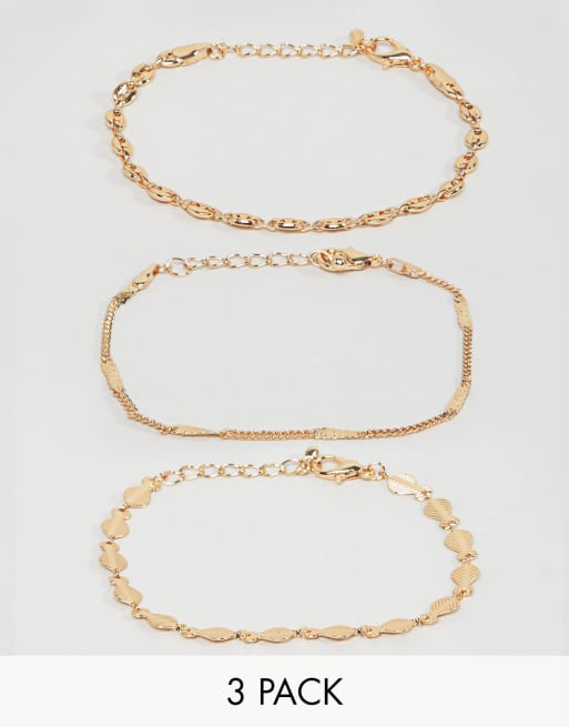 Pack de 3 pulseras con cadena delicada y detalle de disco en dorado de ASOS DESIGN