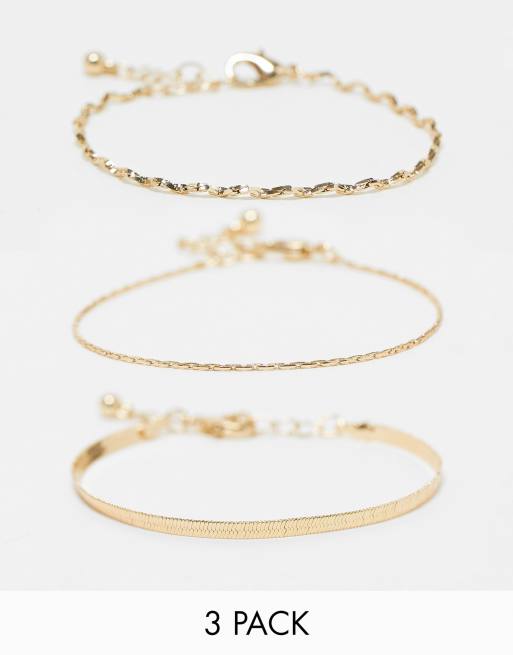 Pack de 3 pulseras de cadenas doradas de eslabones de ASOS DESIGN | ASOS
