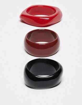 Pack de 3 pulseras de color rojo, burdeos y negro rígidas de Reclaimed Vintage - view 1