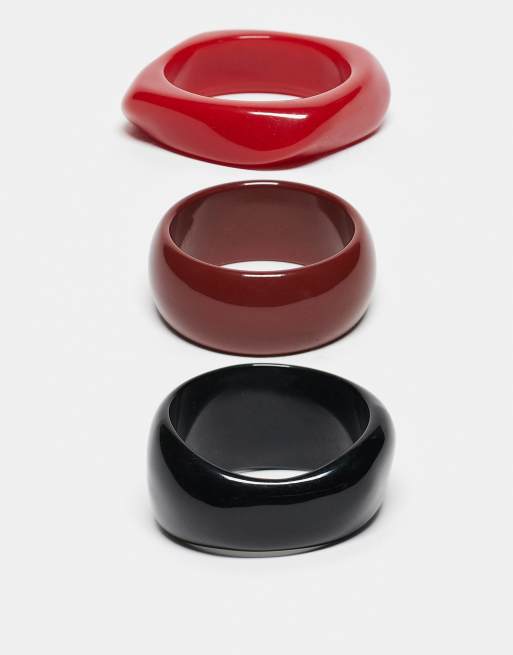 Pack de 3 pulseras de color rojo, burdeos y negro rígidas de Reclaimed Vintage