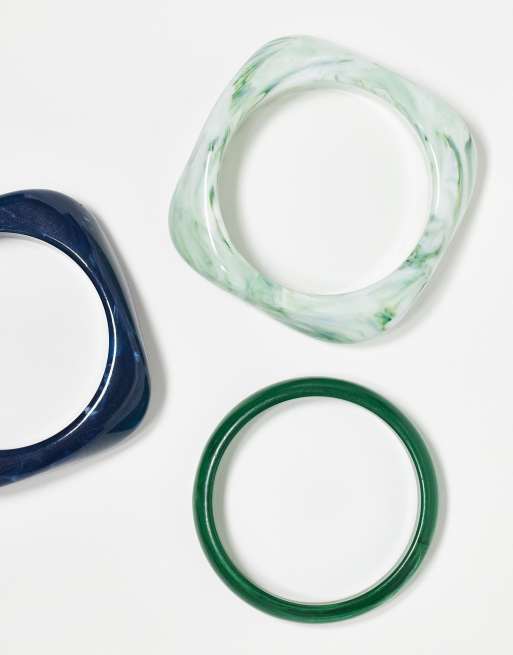Pack de 3 pulseras de color verde y azul rígidas de resina de ASOS DESIGN, 2 de 3