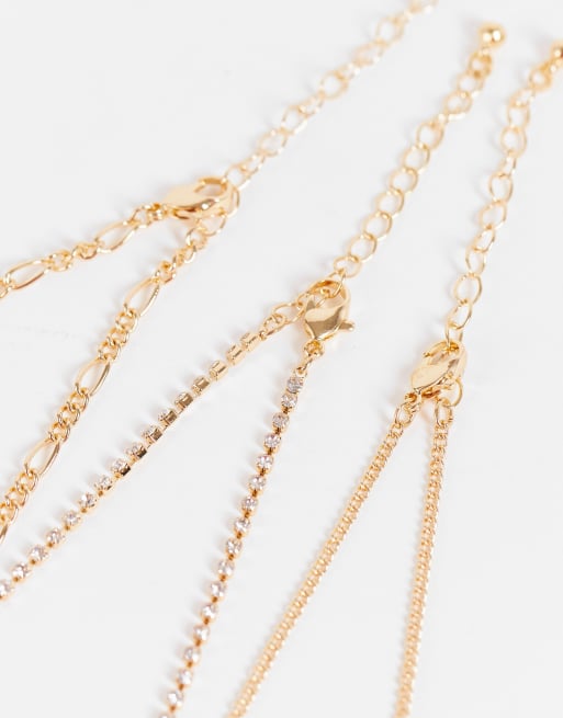  Pack de 3 pulseras doradas con diseño de cadenas y cuentas de Topshop , 4 de 4
