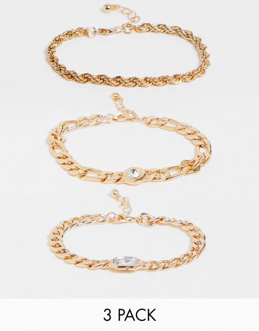 Pack de 3 pulseras doradas estilo cadenas con cristales de ASOS DESIGN
