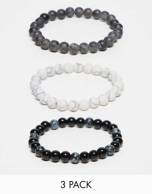 Pack de 3 pulseras en tonos monocromáticos de cuentas de ASOS DESIGN 