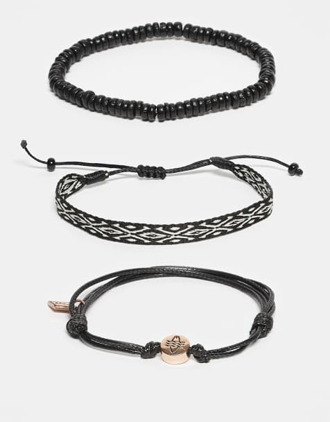 Pack de 3 pulseras negras de cordón, cuentas y tejido de Classics 77 - view 1