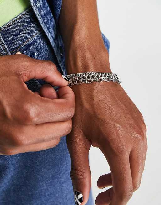Pack de 3 pulseras plateadas con diseño de cadenas de ASOS DESIGN |
