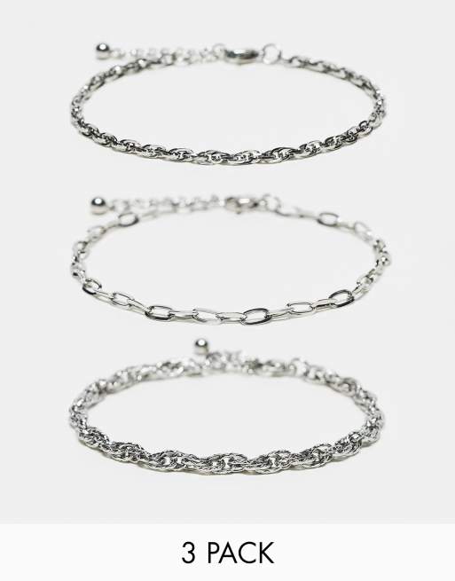 Pack de 3 pulseras plateadas de cadena de acero inoxidable resistente al agua de ASOS DESIGN
