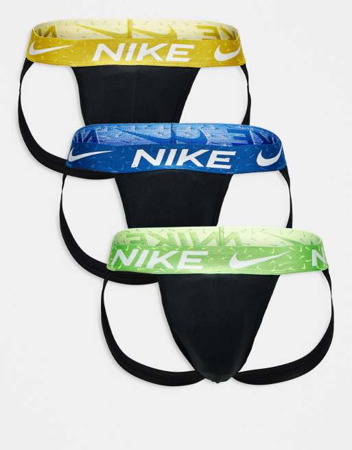 Pack de 3 suspensorios negros con cinturillas de color azul, verde y amarillo Essential Microfibre de Nike