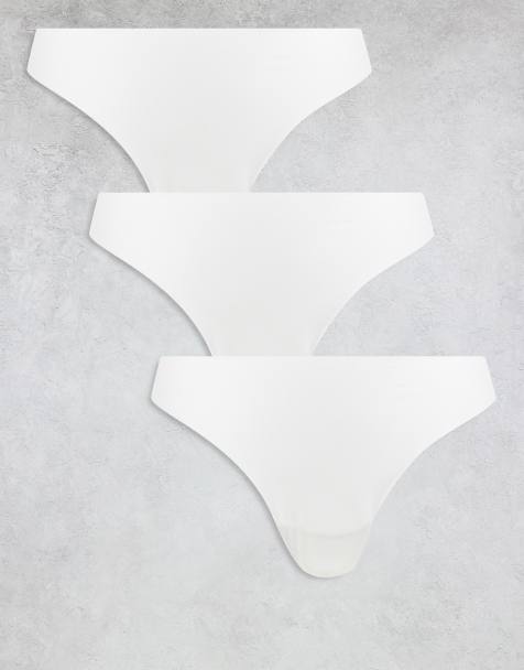 Pack de 3 tangas blancos de tejido efecto invisible y encaje de ASOS DESIGN - view 1