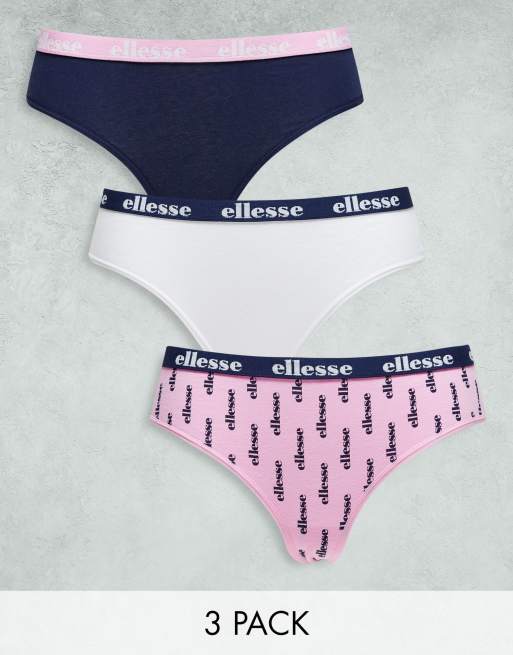 Pack de 3 tangas de color blanco, azul marino y rosa estampado de ellesse
