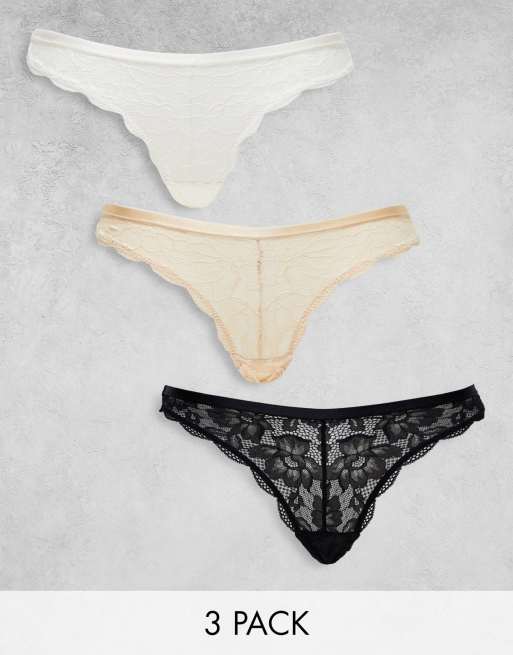 Pack de 3 tangas de color blanco, negro y beis de encaje Myla de Dorina 