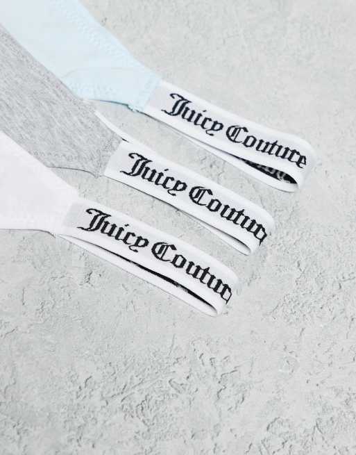 Pack de 3 tangas de color gris, blanco y azul con logo de Juicy Couture, 2 de 3