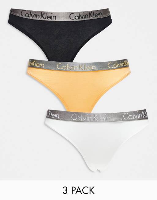 Pack de 3 tangas de color naranja blanco y negro de Calvin Klein Steel ASOS