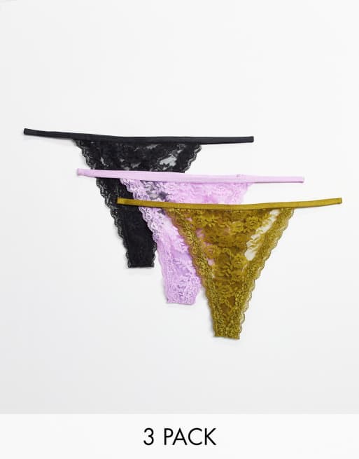 Pack de 3 tangas de color negro, oliva y magenta Exclusive SOU de Lindex