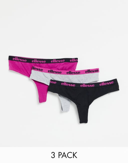 Pack de 3 tangas de color negro vino y gris de ellesse ASOS