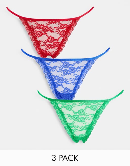 Pack de 3 tangas de color rojo, cobalto y esmeralda de encaje SoU Jennianne exclusivos de Lindex