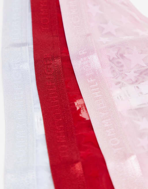 Pack de 3 tangas de color rosa y rojo con estampado de estrellas de malla de Tommy Hilfiger, 2 de 3