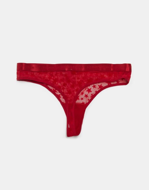 Pack de 3 tangas de color rosa y rojo con estampado de estrellas de malla de Tommy Hilfiger, 3 de 3