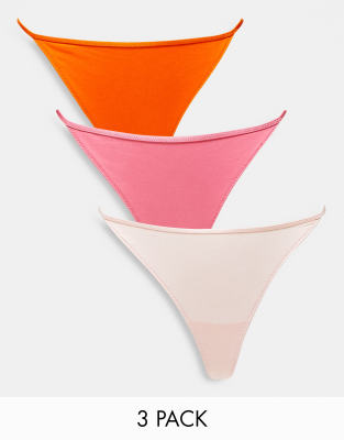 Pack de 3 tangas de hilo de color naranja y rosa de Monki 