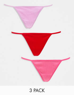 Pack de 3 tangas de hilo rosas de canalé de algodón de ASOS DESIGN | ASOS