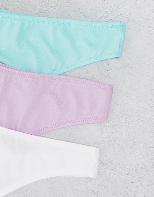 Pack de 3 tangas de pernera alta de color rosa, azul y lila de ASOS DESIGN  | ASOS