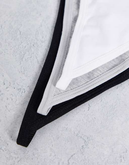 Pack de 3 tangas de tira de color negro, gris y blanco con bordado de fruto de algodón de ASOS DESIGN, 4 de 4