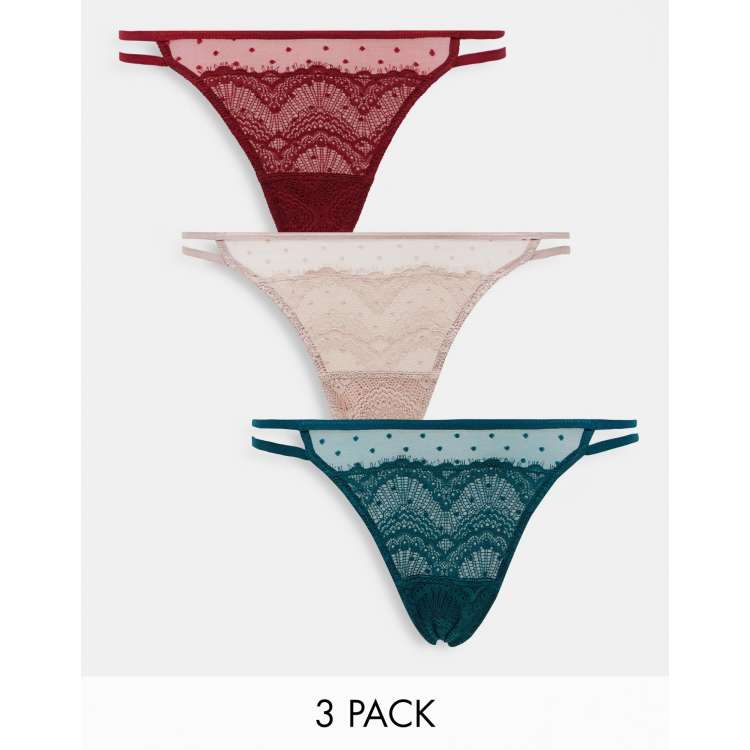 Pack de 3 tangas multicolores con dise o de abanico de encaje y