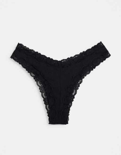 Pack de 3 tangas negros de encaje y algodón con detalle de texto "Lucky" de ASOS DESIGN , 3 de 4