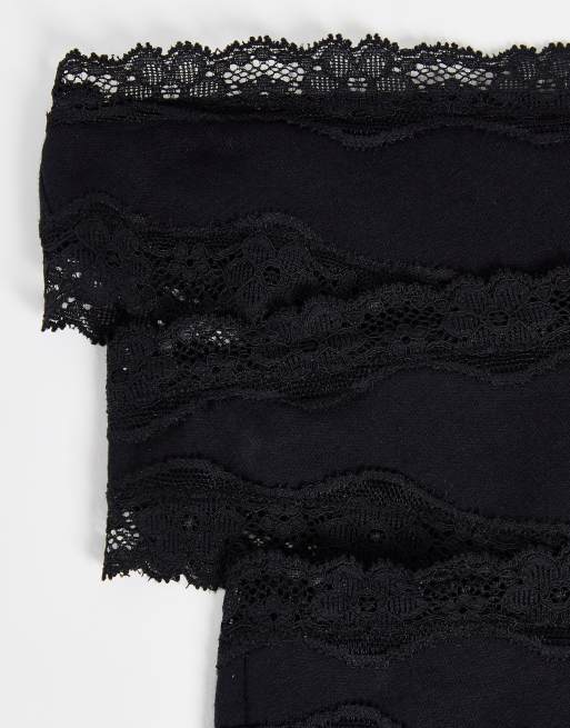 Pack de 3 tangas negros de encaje y algodón con detalle de texto "Lucky" de ASOS DESIGN , 4 de 4