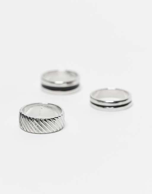 Pack de 3 anillos de banda plateados con detalles esmaltados de Faded Future
