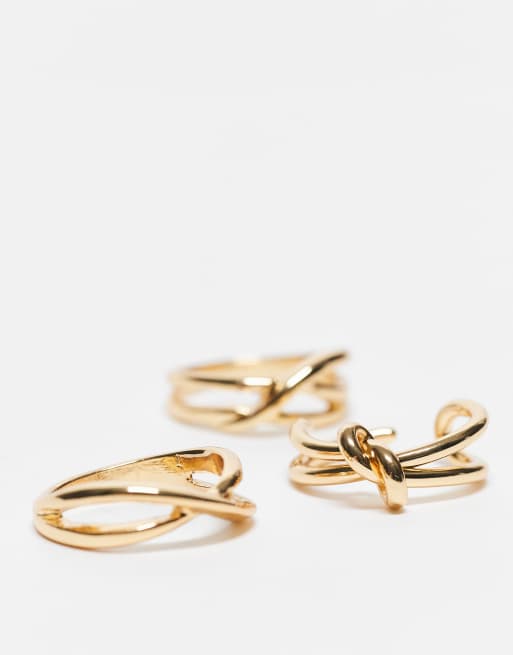 Pack de 3 anillos dorados chapados en oro de 14 quilates de ASOS DESIGN, 2 de 3