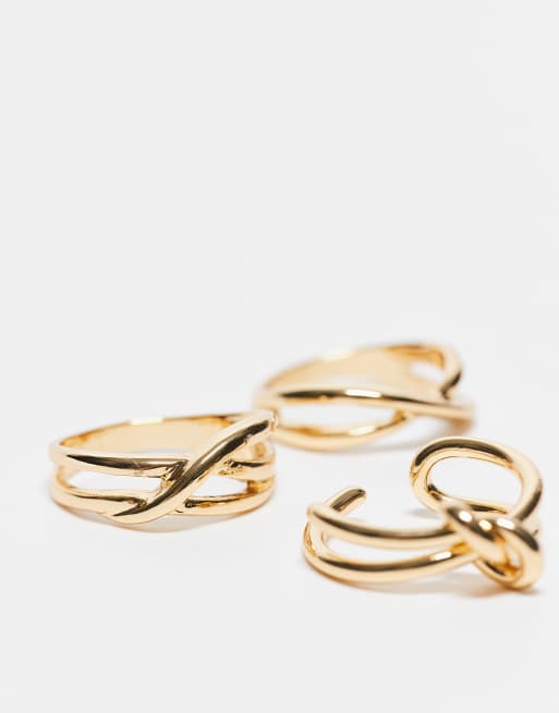 Pack de 3 anillos dorados chapados en oro de 14 quilates de ASOS DESIGN, 3 de 3