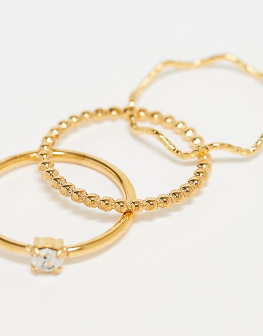 Pack de 3 anillos dorados finos de acero inoxidable chapado en oro de la colección Z de Accessorize, 2 de 3