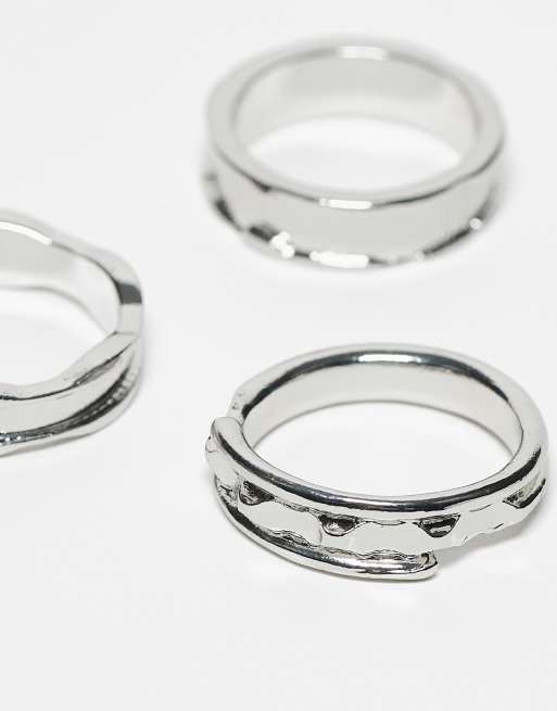 Pack de 3 anillos plateados con diseño efecto fundido de ASOS DESIGN , 2 de 3
